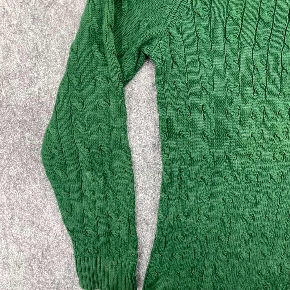 Lauren Ralph Lauren Sweater Extra Large Green Cable Knit Neck Gold Button LRL - Picture 5 of 16
